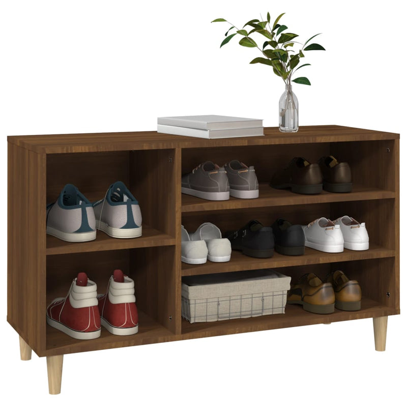 Modern Wooden Hallway Open Shoe Storage Cabinet Unit Organiser Wood Trainer Rack