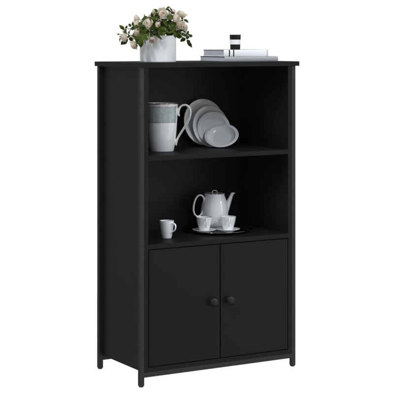 Industrial Wooden Highboard Storage Cabinet Unit With 2 Doors & Open Shelves Wood