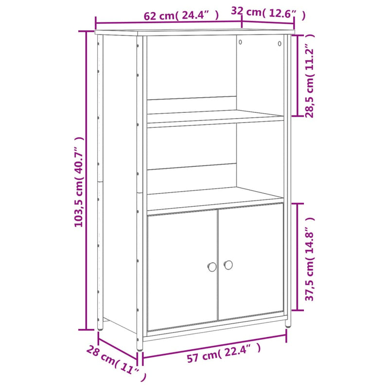 Industrial Wooden Highboard Storage Cabinet Unit With 2 Doors & Open Shelves Wood