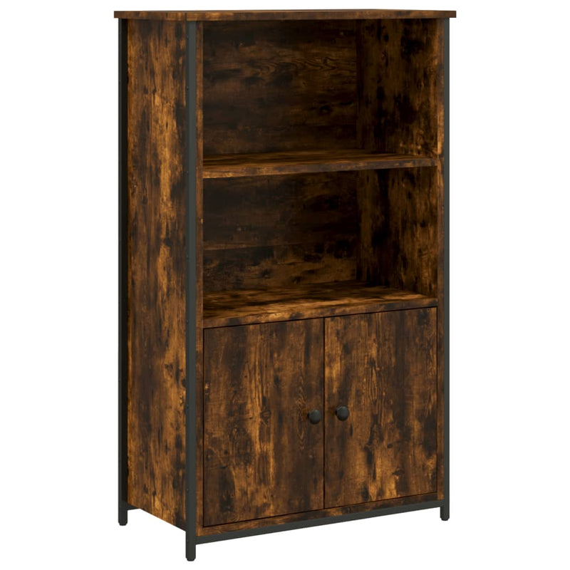 Industrial Wooden Highboard Storage Cabinet Unit With 2 Doors & Open Shelves Wood