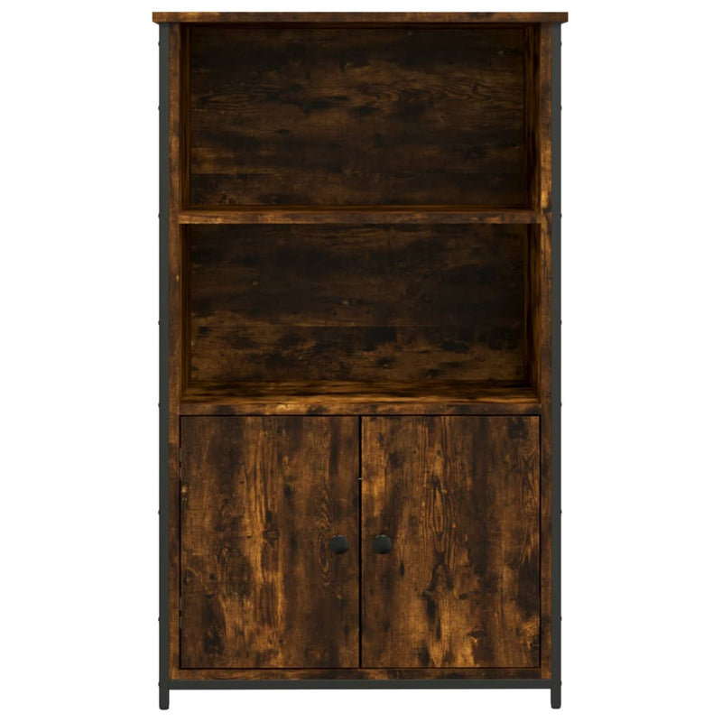 Industrial Wooden Highboard Storage Cabinet Unit With 2 Doors & Open Shelves Wood