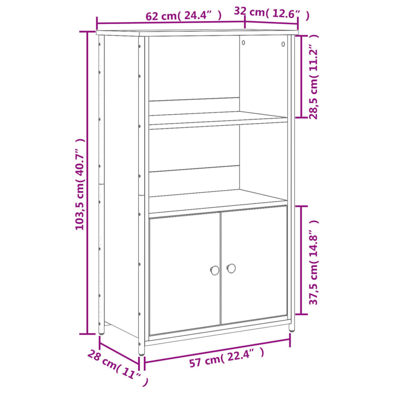 Industrial Wooden Highboard Storage Cabinet Unit With 2 Doors & Open Shelves Wood