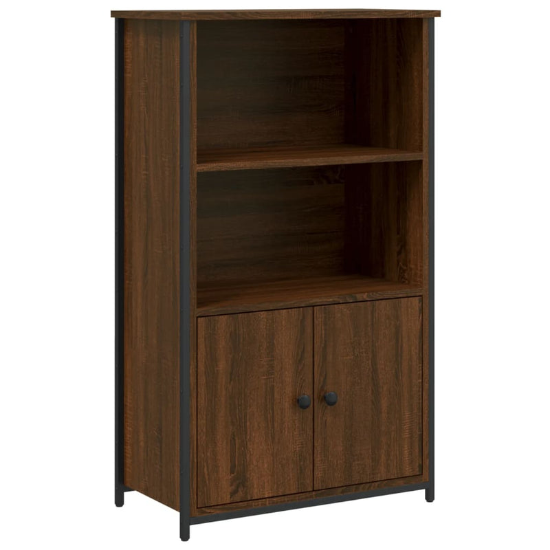 Industrial Wooden Highboard Storage Cabinet Unit With 2 Doors & Open Shelves Wood