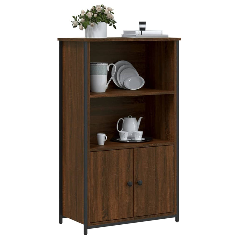 Industrial Wooden Highboard Storage Cabinet Unit With 2 Doors & Open Shelves Wood