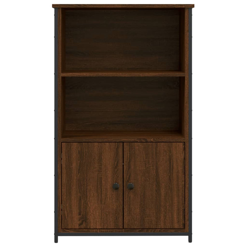 Industrial Wooden Highboard Storage Cabinet Unit With 2 Doors & Open Shelves Wood