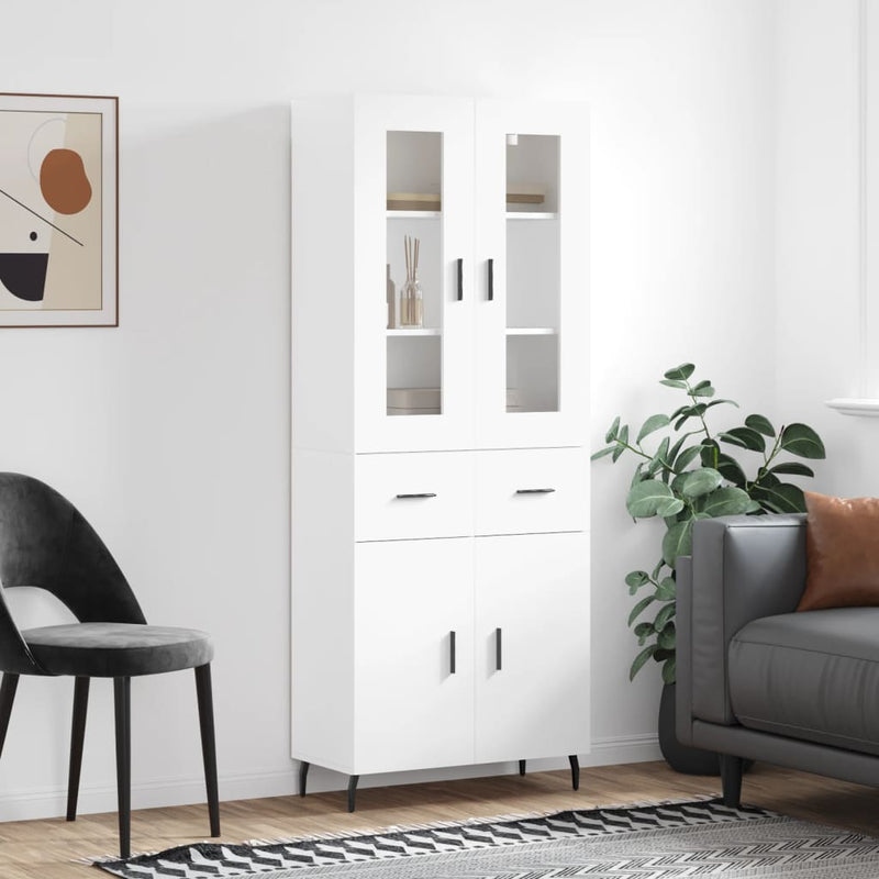 Highboard White 69.5x34x180 cm Engineered Wood