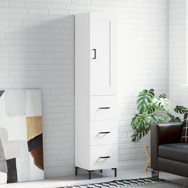 Highboard White 34.5x34x180 cm Engineered Wood