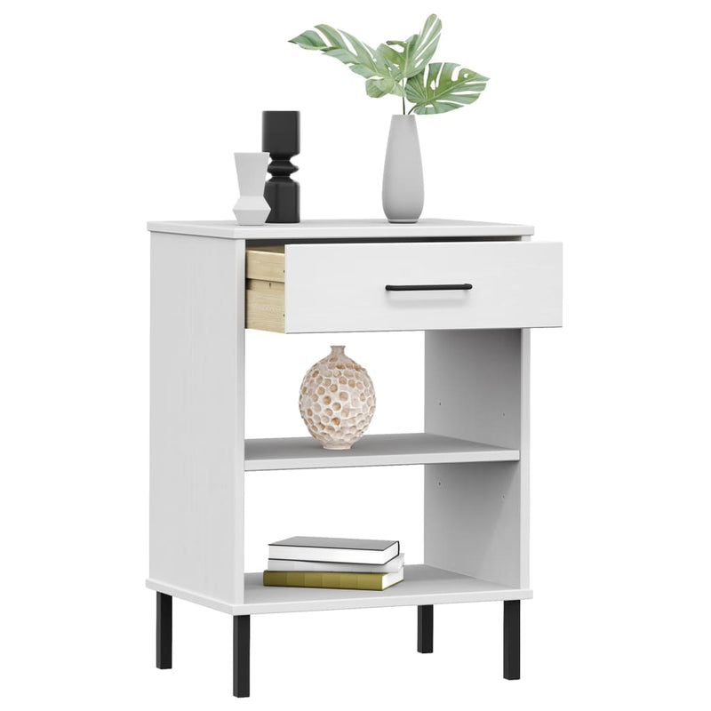 Console Cabinet with Metal Legs White Solid Wood Pine OSLO