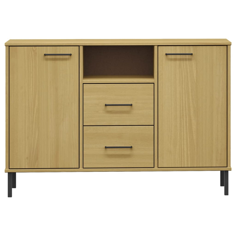Sideboard with Metal Legs Brown 113x40x77 cm Solid Wood OSLO