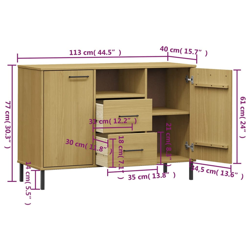 Sideboard with Metal Legs Brown 113x40x77 cm Solid Wood OSLO