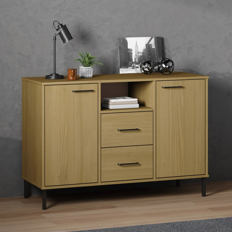 Sideboard with Metal Legs Brown 113x40x77 cm Solid Wood OSLO