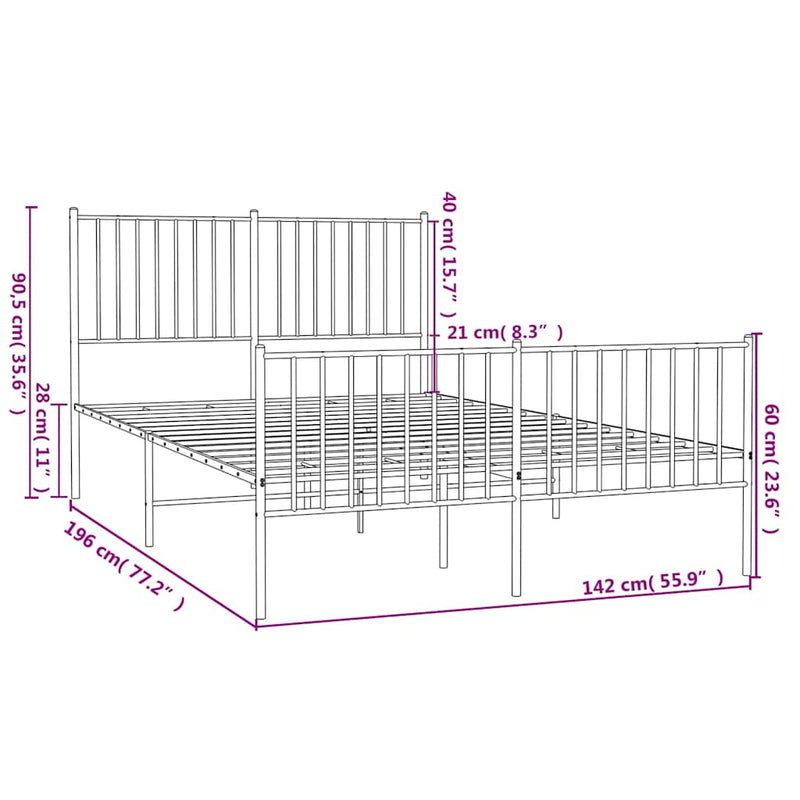 Metal Bed Frame without Mattress with Footboard Black 135x190cm