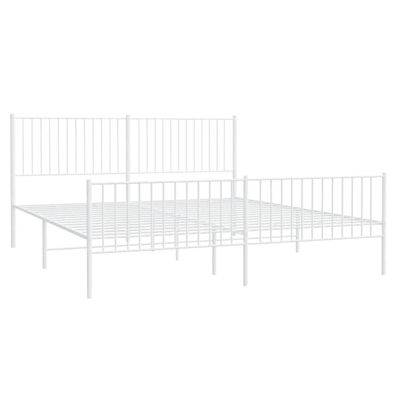 Metal Bed Frame without Mattress with Footboard White 193x203cm
