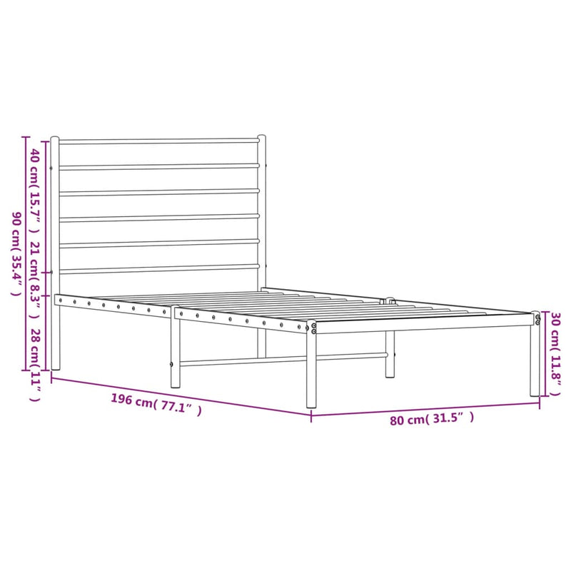 Metal Bed Frame without Mattress with Headboard White 75x190cm