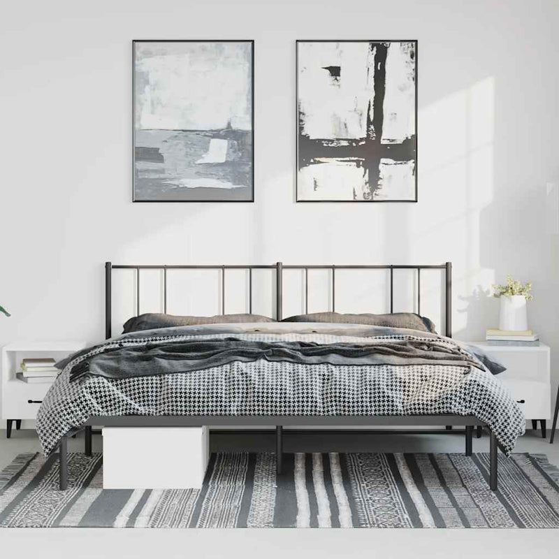 Metal Bed Frame without Mattress with Headboard Black 183x213cm