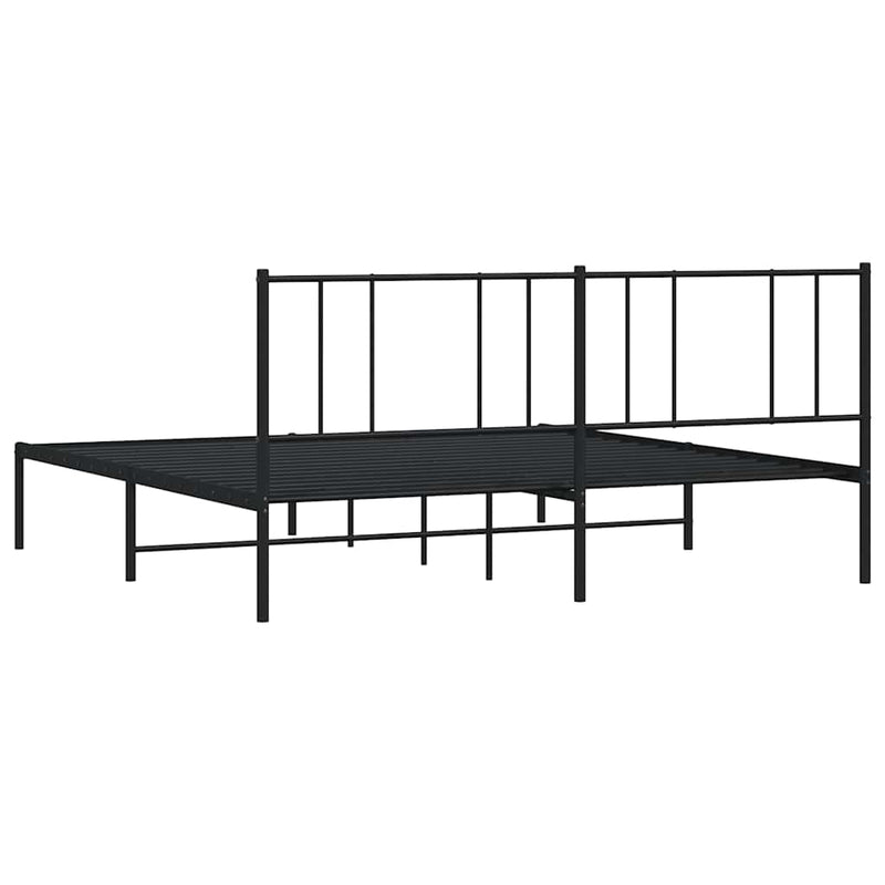 Metal Bed Frame without Mattress with Headboard Black 183x213cm