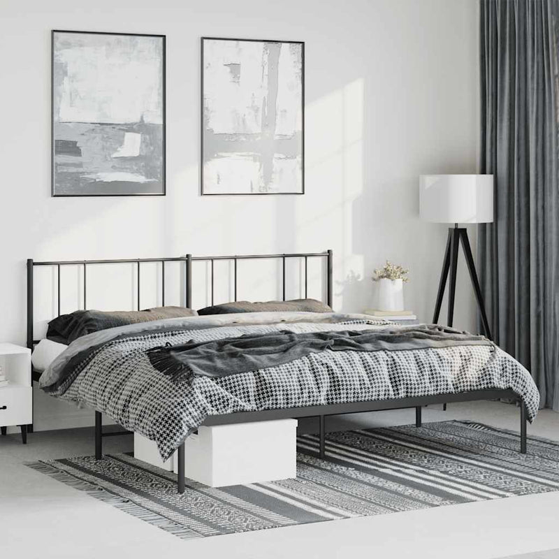 Metal Bed Frame without Mattress with Headboard Black 183x213cm