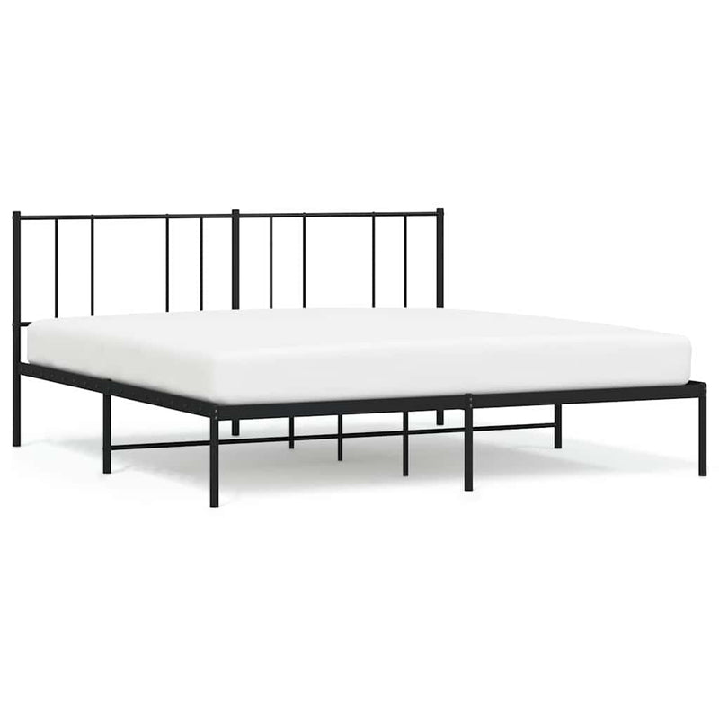 Metal Bed Frame without Mattress with Headboard Black 193x203cm