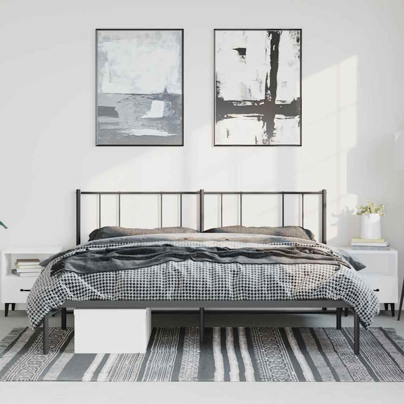 Metal Bed Frame without Mattress with Headboard Black 193x203cm