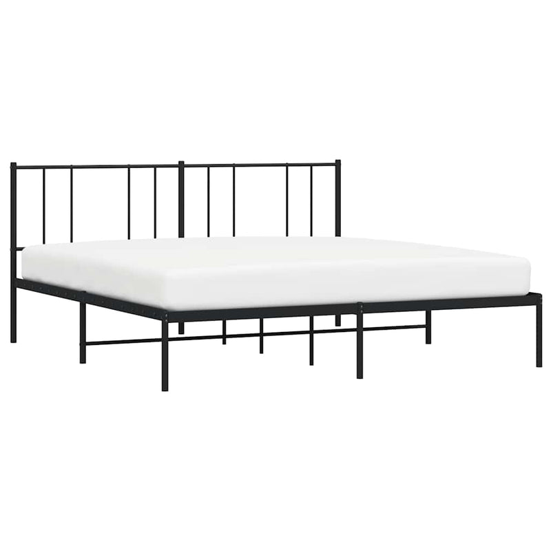 Metal Bed Frame without Mattress with Headboard Black 193x203cm