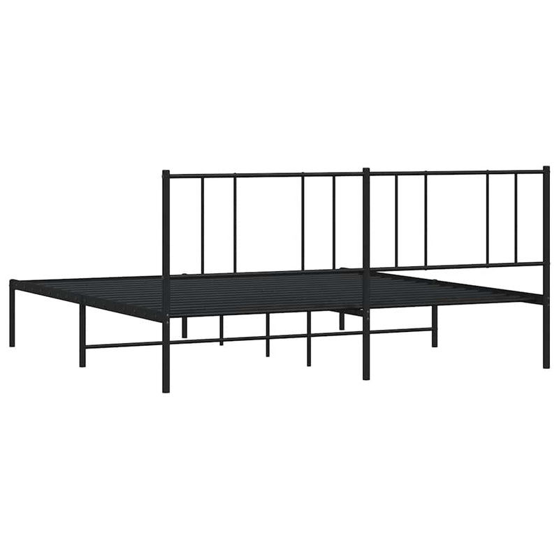 Metal Bed Frame without Mattress with Headboard Black 193x203cm