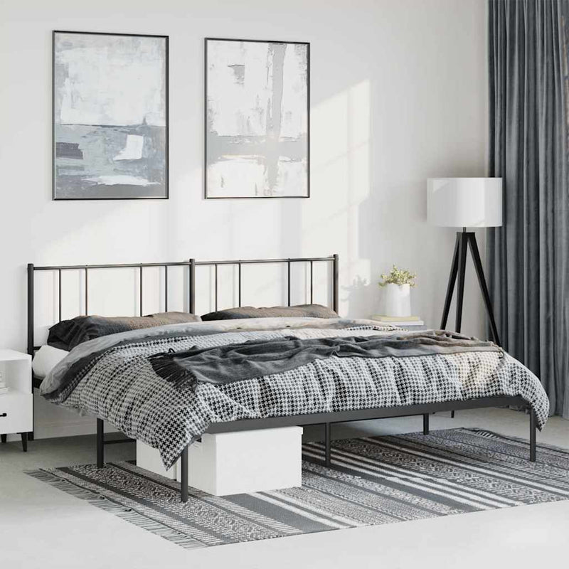 Metal Bed Frame without Mattress with Headboard Black 193x203cm