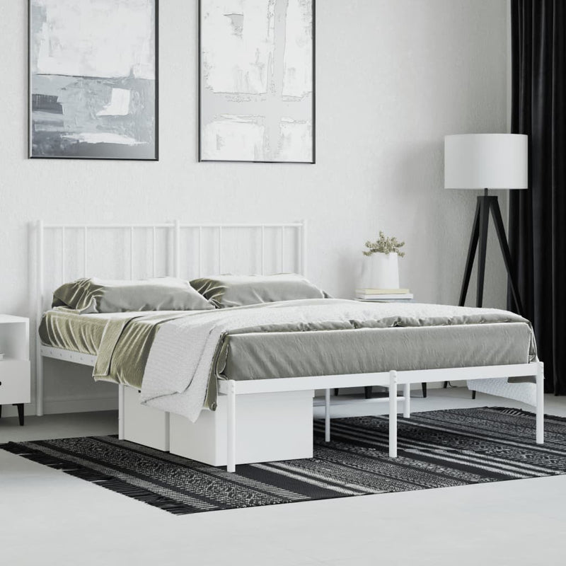 Metal Bed Frame without Mattress with Headboard White 140x190cm