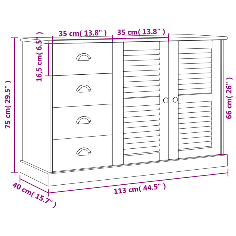 Sideboard with Drawers VIGO 113x40x75 cm Solid Wood Pine