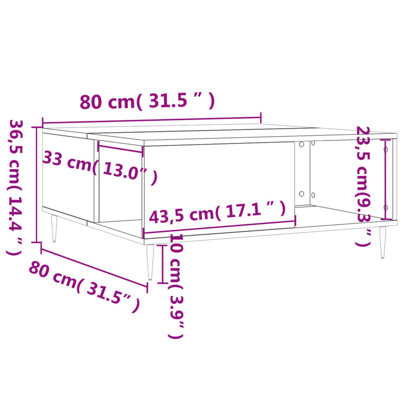 Coffee Table White 80x80x36.5 cm Engineered Wood