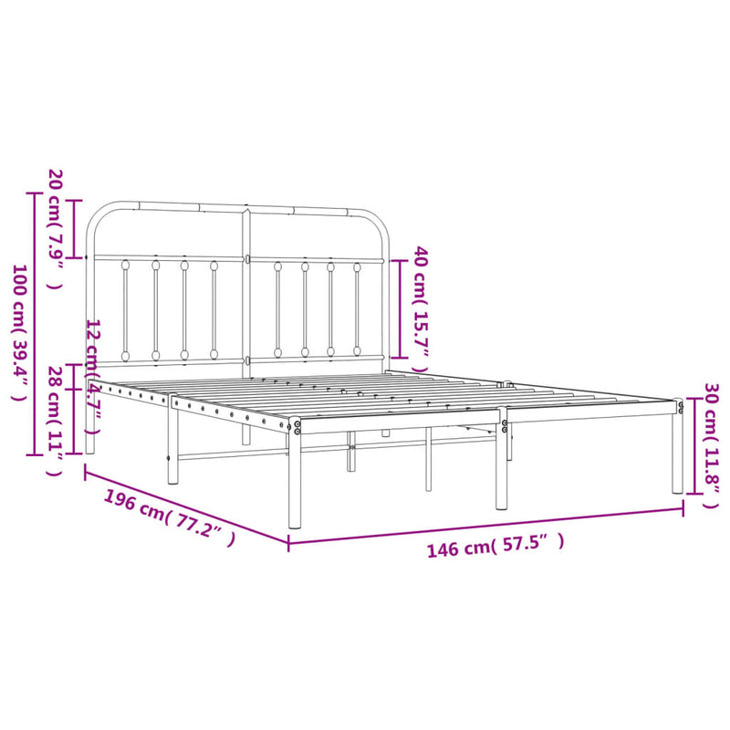 Metal Bed Frame without Mattress with Headboard Black 140x190cm