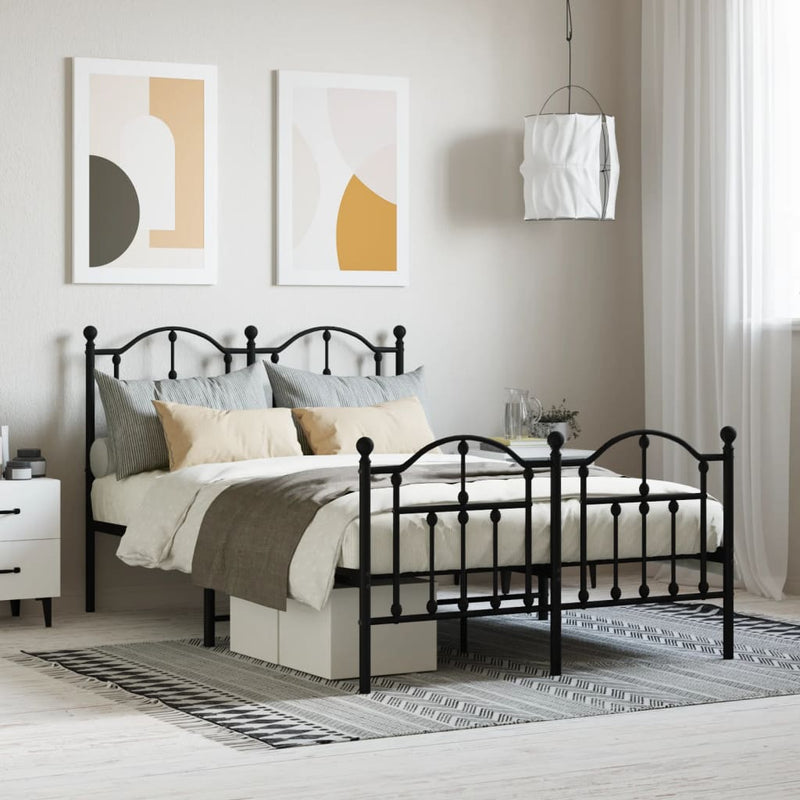 Metal Bed Frame without Mattress with Footboard Black 120x200cm