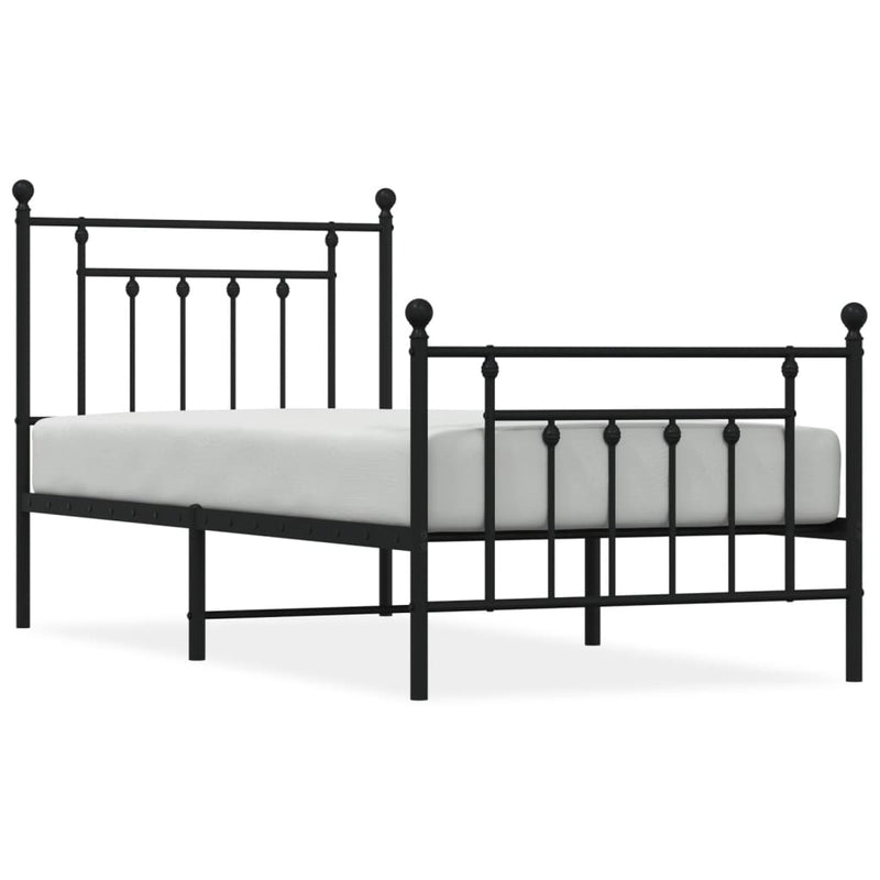 Metal Bed Frame without Mattress with Footboard Black 90x190cm