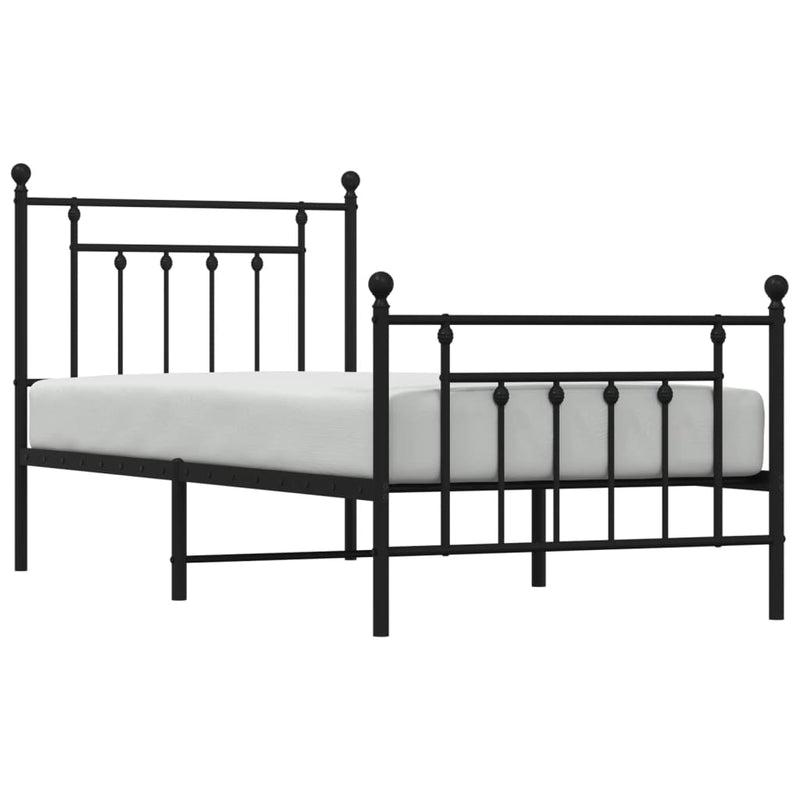 Metal Bed Frame without Mattress with Footboard Black 90x190cm
