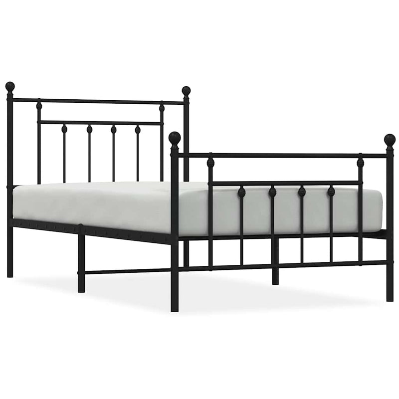 Metal Bed Frame without Mattress with Footboard Black 100x190cm