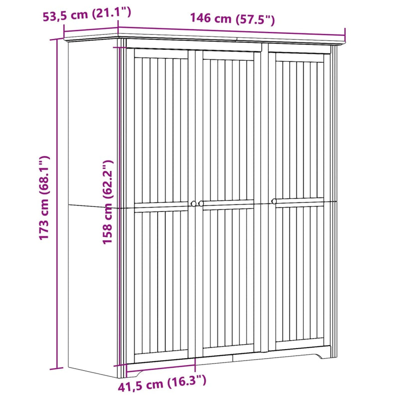 Wardrobe BODO White and Brown 151.5x52x176.5cm Solid Wood Pine
