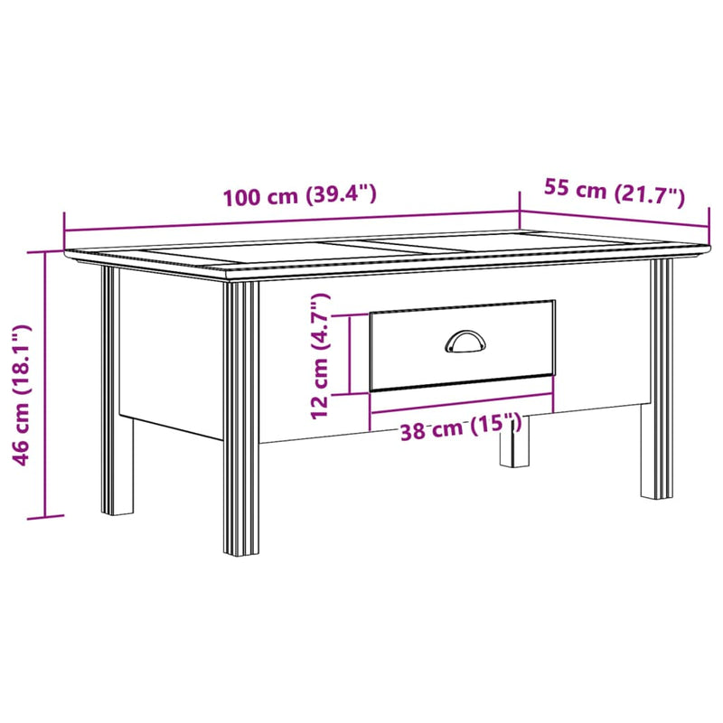 Coffee Table BODO White 100x55x45 cm Solid Wood Pine