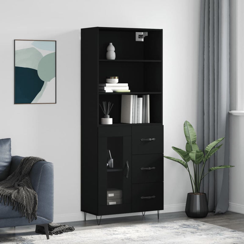 Highboard Black 69.5x34x180 cm Engineered Wood