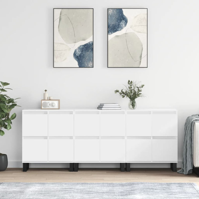 Sideboards 3 pcs White Engineered Wood