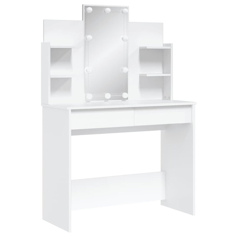 Modern Wooden Dressing Table Makeup Vanity Desk With LED Mirror & Drawers