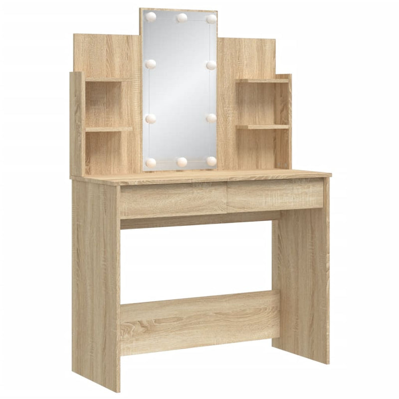 Modern Wooden Dressing Table Makeup Vanity Desk With LED Mirror & Drawers
