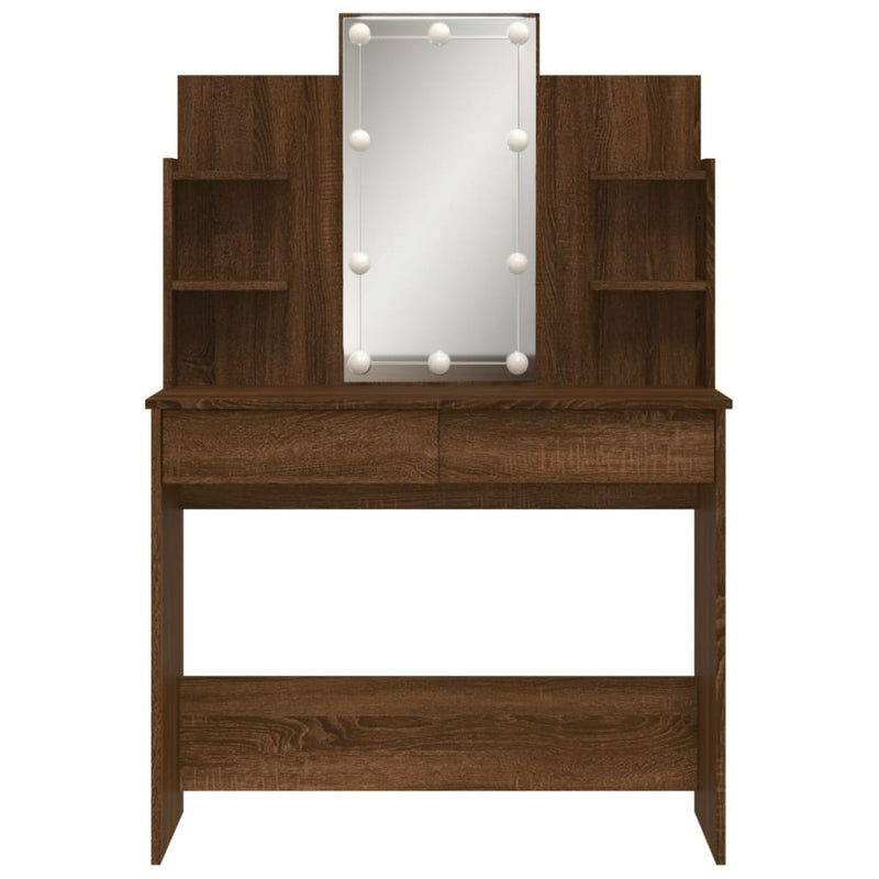 Modern Wooden Dressing Table Makeup Vanity Desk With LED Mirror & Drawers