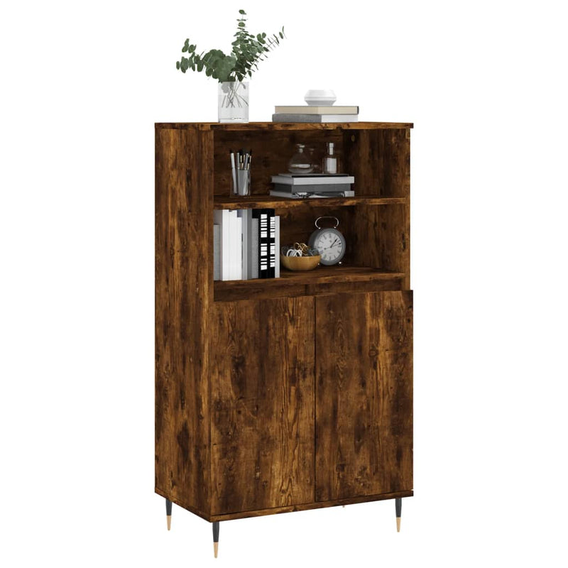 Modern Wooden Highboard Storage Cabinet Unit With 2 Doors & Open Shelves Wood