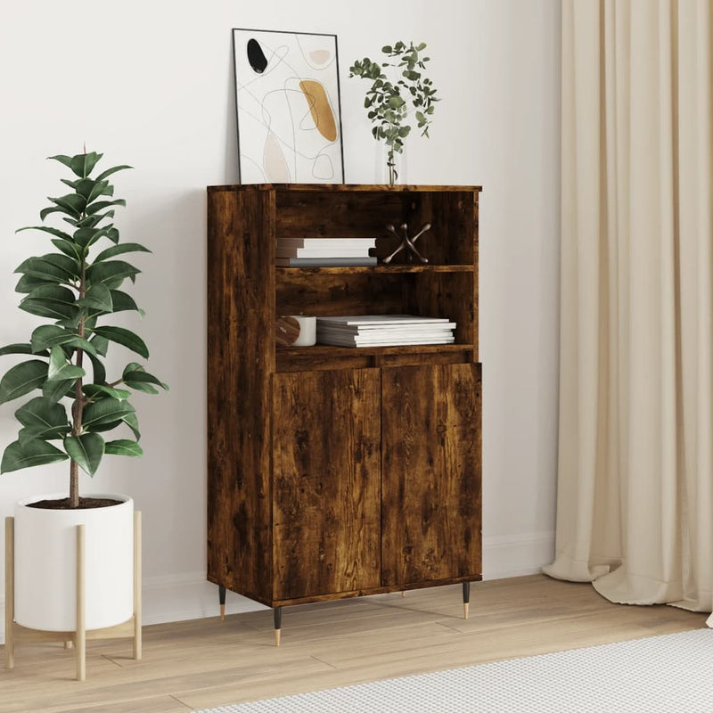 Modern Wooden Highboard Storage Cabinet Unit With 2 Doors & Open Shelves Wood