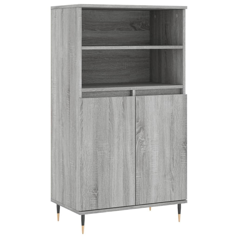Modern Wooden Highboard Storage Cabinet Unit With 2 Doors & Open Shelves Wood