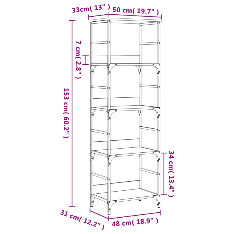 Bookshelf Sonoma Oak 50x33x153 cm Engineered Wood