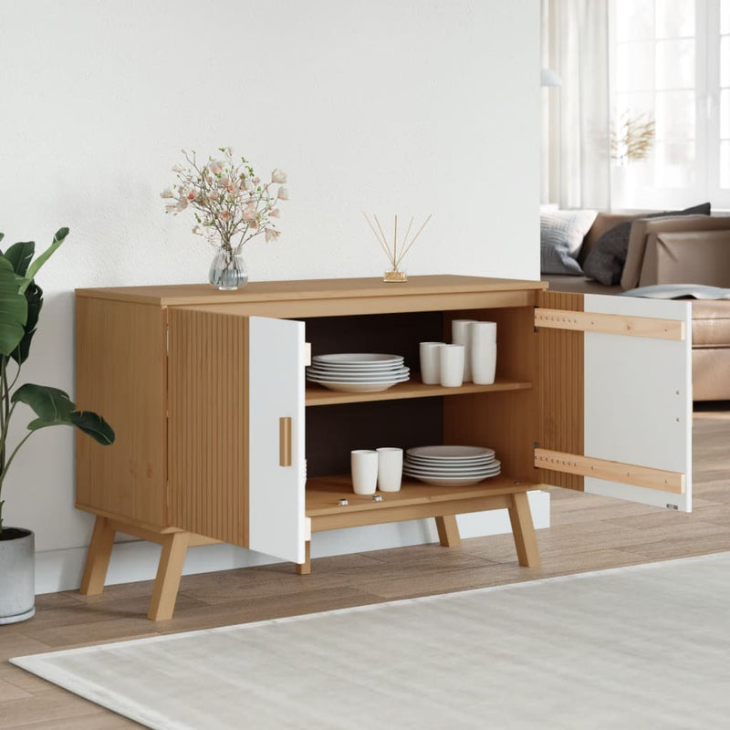 Sideboard OLDEN White and Brown 114x43x73.5 cm Solid Wood Pine