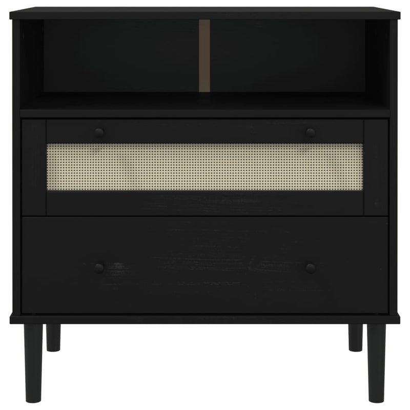 Sideboard SENJA Rattan Look Black 80x40x80 cm Solid Wood Pine