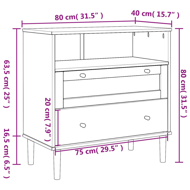 Sideboard SENJA Rattan Look Black 80x40x80 cm Solid Wood Pine