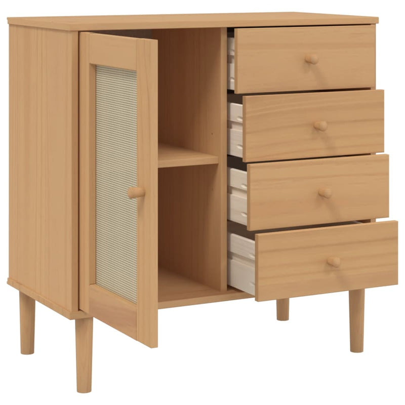 Sideboard SENJA Rattan Look Brown 80x40x80 cm Solid Wood Pine