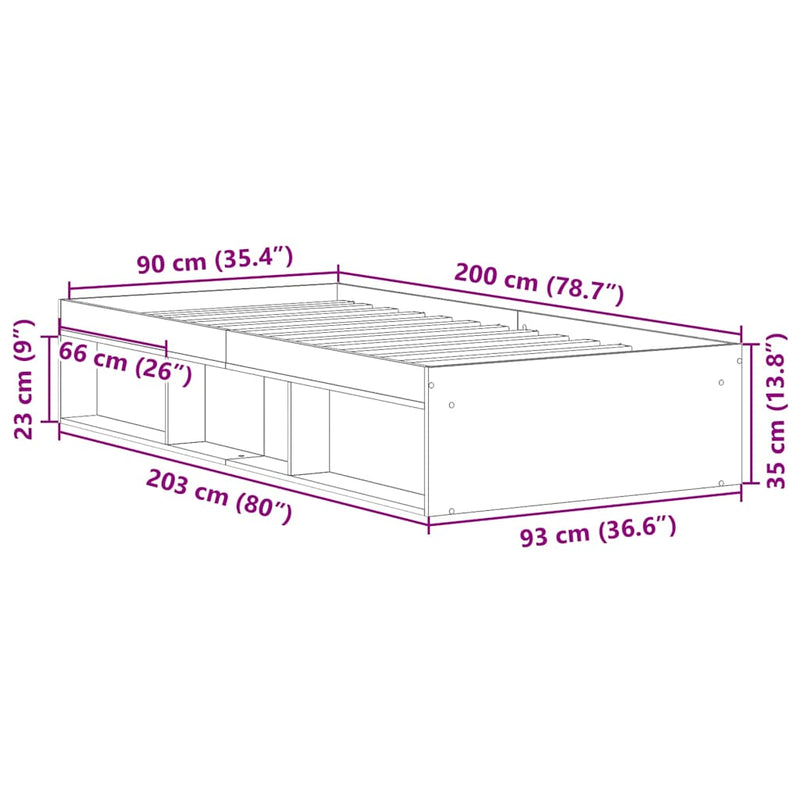 Bed Frame without Mattress Concrete Grey 90x200 cm